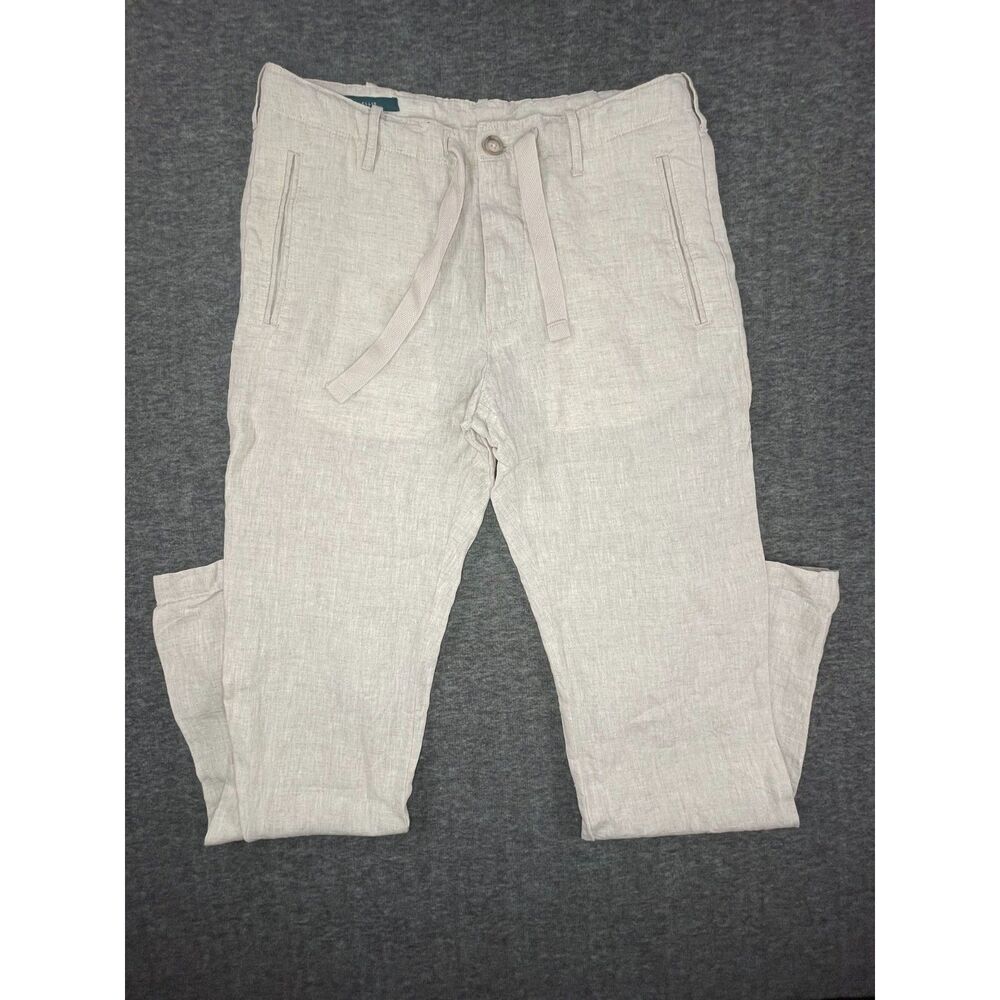 Perry Ellis Size 29(31) 100% Linen Flat Front Dress Pants Button Fly Cream Beach - Picture 2 of 11